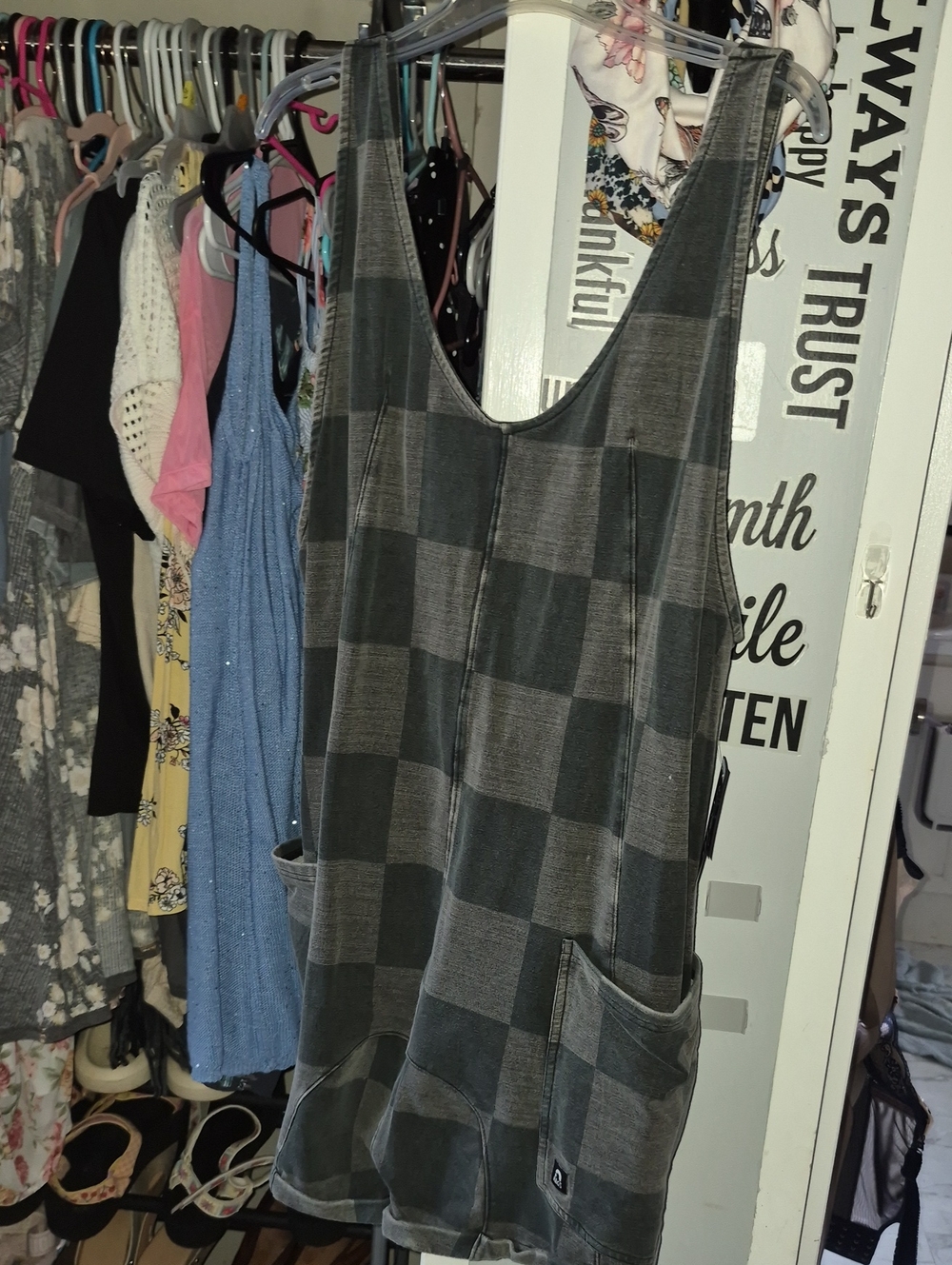 Rags Apparel Women's Plaid Tank Romper with Pockets Nwt